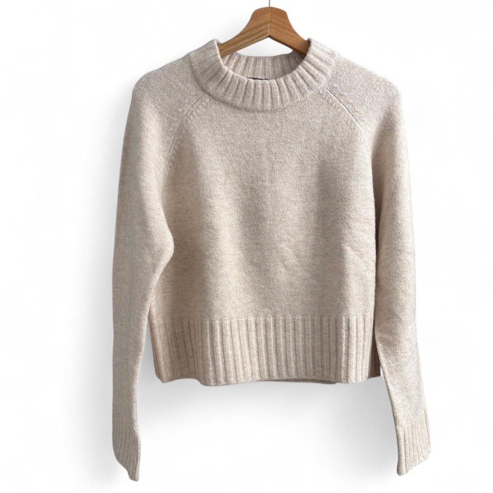 French Connection Cream Ribbed Mock Neck Crop Sweater - Size S